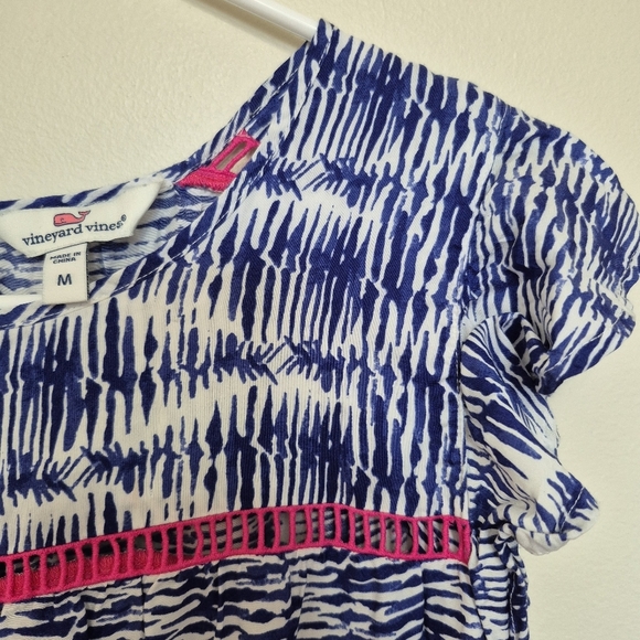 Vineyard Vines Women’s Blue & White Ikat Print Silk Blend Blouse – Size M - Picture 3 of 6